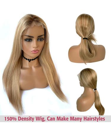 Blonde Balayage Lace Front Human Hair Wig for White Women | Brown to Blonde Highlights | 20 Inch 150% Density Pre Plucked Straight Wig - Buy Online on GoSupps.com