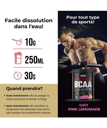 Weider Premium BCAA 8:1:1 + L-Glutamine (500g) Go t Pink Limonade - Avec Vitamine B6 Sans sucre Vegan PINK LEMONADE - Buy Online on GoSupps.com