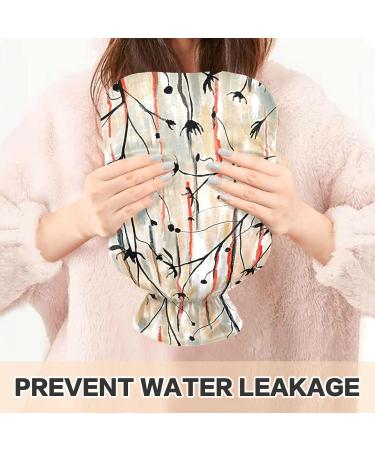 Naanle Flowers Leaves Stripes Heat Bottle - 1L Transparent Hot Water Bottle with Cover for Pain Relief Bed Warmer & Cold Therapy - Buy Online on GoSupps.com
