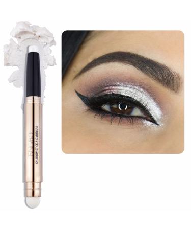 Enfuntins Shimmer Cream Eyeshadow Stick  Eye Brightener Stick Glitter Eyeshadow Crayon Pencil with Soft Smudger  Long Lasting Waterproof Highlighter Eye Shadow Makeup (01 Pearl White Shimmer)