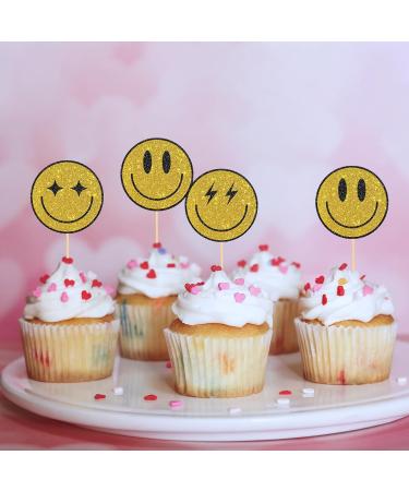 Maicaiffe Smile Face Cupcake Toppers Hippie First Birthday Cupcake Toppers Kids Birthday Wedding Party Dessert Decors Smile Face Hippie Party Decorations 24Pcs Glitter - Buy Online on GoSupps.com