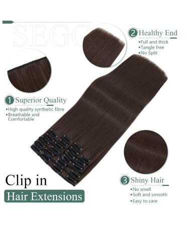 SEGO 12 PCs Clip-In Hair Extensions | Real Hair 180g 55cm Medium Brown - Smooth & Affordable Full Head Solution - Buy Online on GoSupps.com