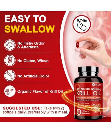 NATURE TARGET Krill Oil 1200mg with Omega-3 EPA & DHA with Astaxanthin Phospholipids & Choline - Supports Heart Brain Join Health Non-GMO Gluten Free 120 Softgels (60 Servings) 120 Count (Pack of 1) - Buy Online on GoSupps.com