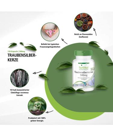 Fairvital Grape Silver Candle Capsules 5000mg | High-Dose 500mg Extract | Vegan Black Cohosh 120 Capsules - International Shipping Available - Buy Online on GoSupps.com