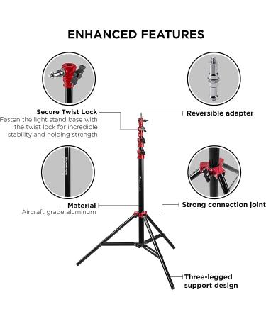 Flashpoint 9.5' Red Pro Air Cushioned Light Stand - Portable & Heavy Duty for Photography - Lightweight & Durable Tripod for Indoor/Outdoor Use - Buy Online on GoSupps.com