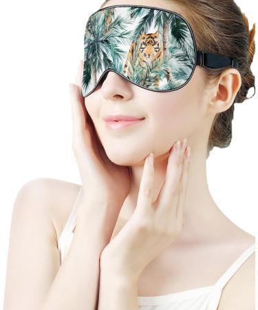 Tropical Palm Trees Tiger Sleep Mask - Adjustable Eye Cover for Sleeping, Block Light for Night Travel and Nap - Men and Women - Buy Online on GoSupps.com