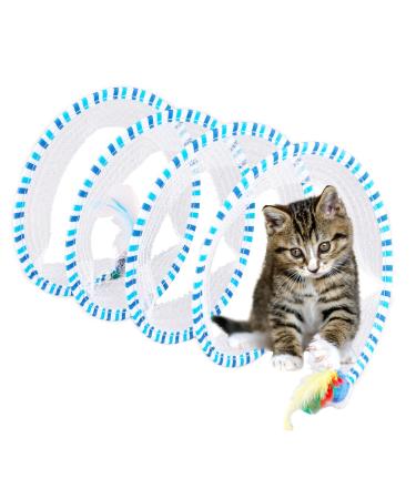 PEUTIER Cat Tunnel Toy 25.6 x 9.8 Inches Folded Cat Tunnel Spring Toy with Feather & Plush Rat S-Shaped Cat Tunnel Tube Toy Collapsible Interactive Cat Toy for Indoor Cats Rabbits Puppies (Blue)