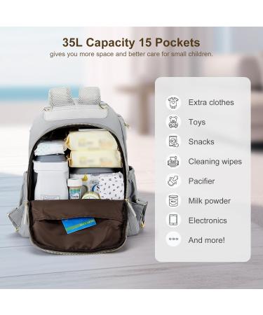 Weflier Waterproof Multifunction Diaper Backpack - Large Gray Bag with Stroller Belt for Moms & Dads - Ideal for Travel & Daily Use - Buy Online on GoSupps.com
