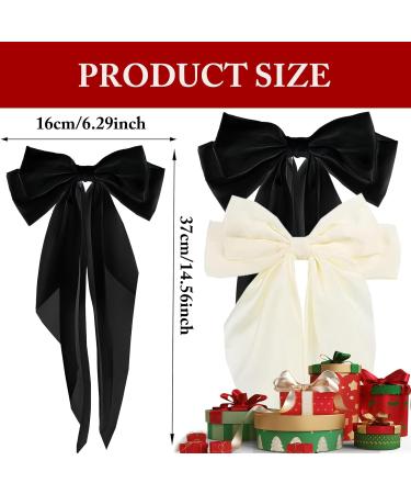 2 Pcs Big Hair bow Hair Bows for Women Bow Hair Clip Elegant Solid Color French Barrette Bows For Hair With Long Silky Satin Hair Barrettes Accessories Bow Hair Clips for Women Girl(Black+Cream) - Buy Online on GoSupps.com