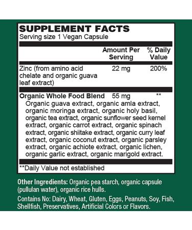 PlantFusion Vegan Zinc Supplements 22 mg Wholefood Complex Chelated Zinc Citrate from Organic Guava Leaf for Immune Support 60 Capsules - Buy Online on GoSupps.com