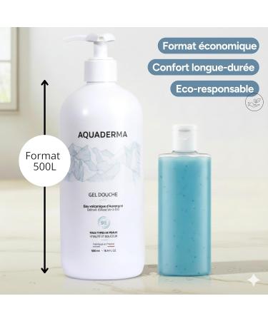  Aquaderma Organic Aloe Vera & Volcanic Water Shower Gel 500ml - 98% Natural Origin & Made in France - Gently Cleanses and Moisturizes - All Skin Types - Buy Online on GoSupps.com