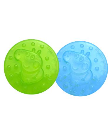 Hovuk 2 x water-filled 3D bite rings in blue and green round shape-shaped George Pig character safe silicone chewable newborn biting toys perfect for babies from 3 months