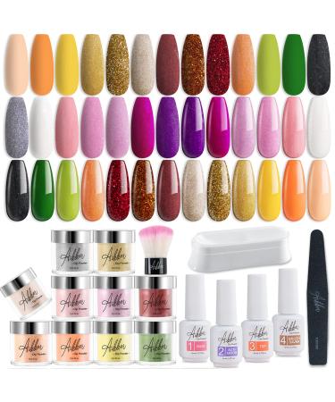 Aikker 27 Pcs Dip Powder Nail Kit Starter Summer Colors Orange Yellow Green Golden Collection with Essential Steps for DIY Salon Manicure AK17P Sunshine