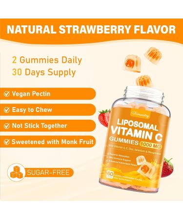 Liposomal Vitamin C Gummies 1000mg for Adults: Vitamin C Chewable Gummy with Zinc Elderberry Vitamins A & E Strawberry 60 Count (Pack of 2) - Buy Online on GoSupps.com