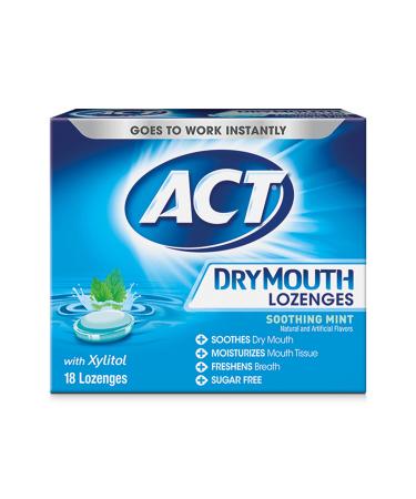 ACT Dry Mouth Lozenges With Xylitol 18 Count (Pack of 6) Soothing Mint