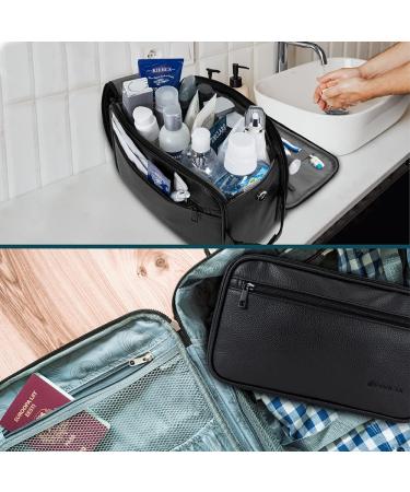 Large Water-Resistant Toiletry Bag for Men | Black PU Leather Dopp Kit Organizer for Grooming & Travel Accessories - Buy Online on GoSupps.com