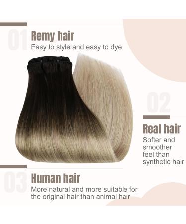 Buy FSHINE Clip-In Real Hair Extensions Brown to Ash Blonde & Platinum 35cm Remy 120g - 7 Pieces #2/16/60 Smooth & Easy to Apply - Buy Online on GoSupps.com