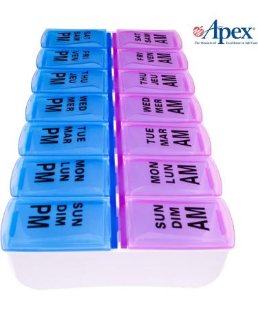 Apex Twice-A-Day Weekly Pill Organizer Weekly Pill Organizer 2 Times a Day Color-Coded Easy-Open See-Through Lids Organize Medication or Vitamins by AM PM or Morning and Bedtime Berry/Blue - Buy Online on GoSupps.com