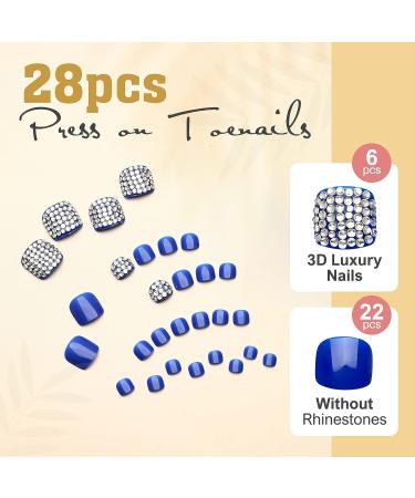 Artquee 28pcs Blue Rhinestone Square Press-on Toenails - Luxury Design for Women | Cute Beach Artificial Toenail Kit - Buy Online on GoSupps.com