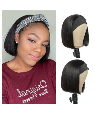 Beautier Short Bob Headband Wig Human Hair Straight Bob Wig Headband Wigs For Black Women Headband Bob Wig Human Hair Headband Wigs (8 Inch, Bob Headband wigs)