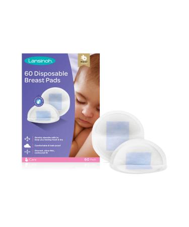Lansinoh Disposable Breast Pads for nursing breastfeeding mothers essential for hospital bag thin super absorbent layers discreet fit 60 Count ( Pack of 1) 60 Count ( Pack of 1) single