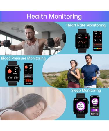Smart Watch, 1.9" Full Touch Screen Smart Watch for Android & iOS Phones with Heart Rate & Blood Oxygen Monitor, 123 Sport Modes,Voice Assistant, Fitness Smart Watch for Women Men Black - Buy Online on GoSupps.com