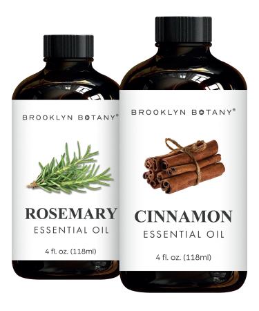 Brooklyn Botany Rosemary & Cinnamon Essential Oils 4 Fl Oz (Pack of 2) 100% Pure & Natural Warming & Herbal Aromatherapy Blend