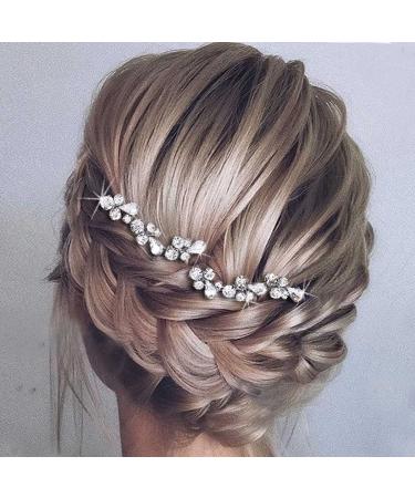 Easedaily Bride Wedding Hair Pins Silver Crystal Bridal Hair Pieces Rhinestone Hair Accessories for Women and Girls (pack of 2) (A-Silver)