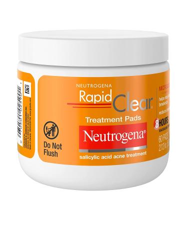 Neutrogena Rapid Clear 2% Salicylic Acid Acne Face Pads - 60 Ct Pack - Oil-Free Treatment for Acne-Prone Skin - Buy Online on GoSupps.com