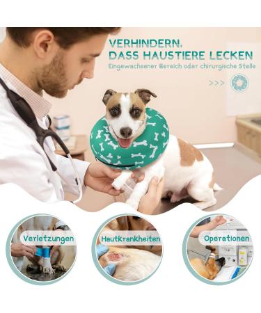Supet Halskrause Dog - Adjustable Inflatable Recovery Collar for Dogs & Cats | Comfortable Protective Cone (Green Bones S - Neck Circumference: 17.8-25.4cm) - Buy Online on GoSupps.com