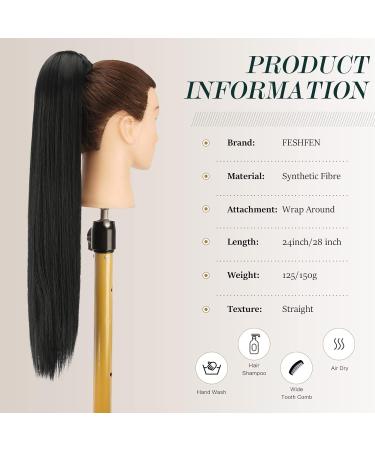 FESHFEN Long Straight 24 Wrap Around Ponytail Extension in Black - Clip-in Synthetic Hairpiece for Women & Girls - Buy Online on GoSupps.com