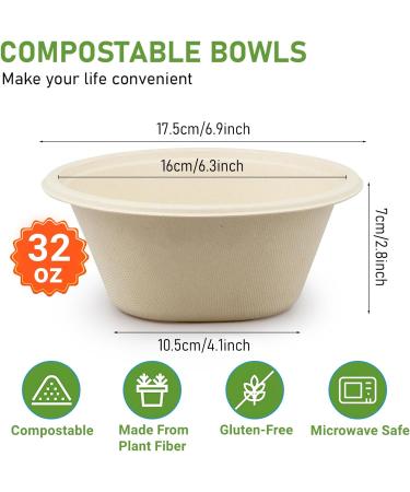 Disposable Paper Bowls 32oz Heavy Duty 100 Pack Eco-Friendly Compostable Bowls Party Serving Bowls for Salad Ice Cream Dessert and Hot Soup Biodegradable Bowls Made of Sugarcane - Buy Online on GoSupps.com