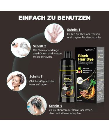 YOURTONE Black Hair Dye Shampoo hair color shampoo for men and women instant hair color shampoo for against gray hair 500 ml black - Buy Online on GoSupps.com