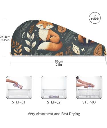 Buy Fox and Leaves Hair Towel 2 Pack - Super Absorbent Quick Dry Hair Turbans for Women & Girls - International Shipping Available - Buy Online on GoSupps.com