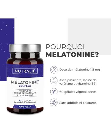 Strong and Powerful Melatonin - Fast Action on Sleep - Better Sleep Night & Jetlag - Improves Sleep Quality - Melatonin Valerian Fleur Passion Vitamin B6-60 Capsules NUTRALIE - Buy Online on GoSupps.com