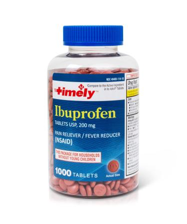 Timely - Ibuprofen 200mg - 1000 Tablets - Compared to Advil Tablets - Pain Relief Tablets and Fever Reducer for Adults - for Headache Relief Menstrual Pain Tooth and Muscular Aches