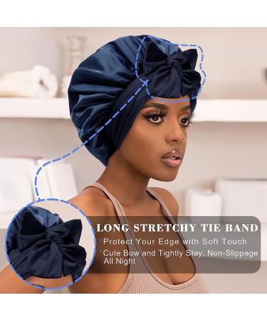 Shop Gugugo Dark Blue Silk Sleeping Hood | Adjustable Silk Bonnet & Satin Cap for Women - Buy Online on GoSupps.com