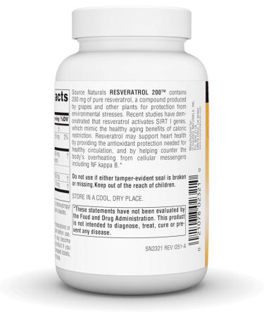 Source Naturals Resveratrol for Heart and Healthy Aging - 200 mg -120 Vegan Capsules 120 Count (Pack of 1) - Buy Online on GoSupps.com