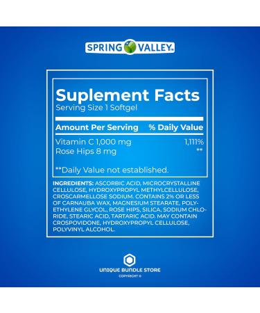 Spring Valley Vitamin C 1000mg with Rose Hips, 250 Count Tablets + Free 7 Day Pill Organizer - Dietary Supplement - Buy Online on GoSupps.com