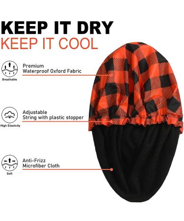 2 Large Waterproof Shower Caps for Men - Reusable Adjustable Bath Cap with Double Layer Terry Cloth Lining - Ideal for Dreadlocks, Braids, and Curly Long Hair - Buy Online on GoSupps.com