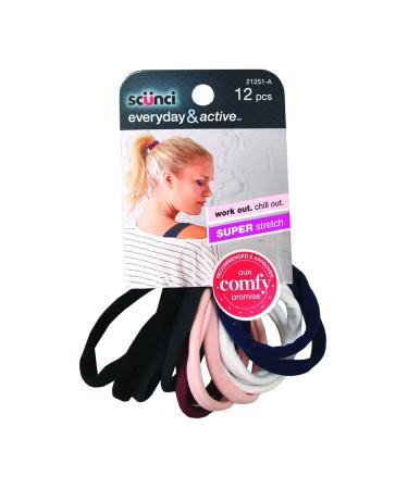 Scunci Everyday & Active Chill Out Super Stretch 12 Count Elastics - Black Plum Pink Blue White - Buy Online on GoSupps.com