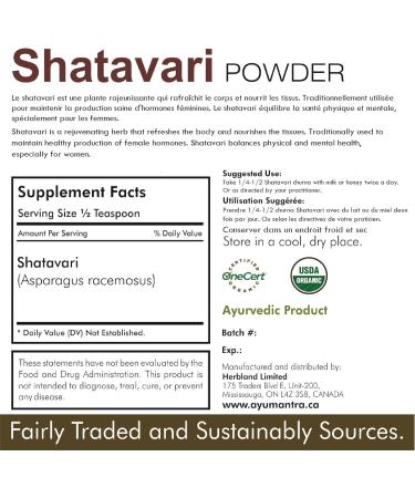 Ayumantra Organic Shatavari Powder (Asparagus racemosus) - Organic & Natural - 114 gms - Buy Online on GoSupps.com