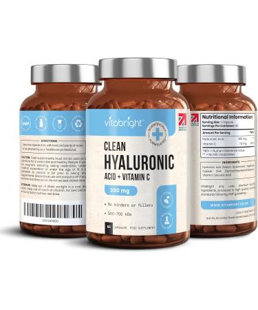 Hyaluronic Acid Supplements 300mg with Vitamin C | Pure Hyaluronic Acid Capsules | NO Additives | Strong Tablets - VitaBright Nutritional Supplements - Buy Online on GoSupps.com
