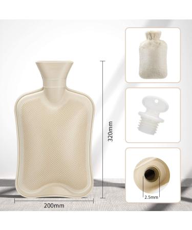 2L Hot Water Bottle with Soft Cover - Pain Relief for Cramps - Removable Hot Cold Pack - Bed Warmer - Creamy-white Rubber - Buy Online on GoSupps.com