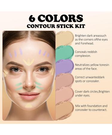 6 Colors Contour Stick Set - Creamy Concealer & Highlighter for All Skin Tones - Long Lasting Waterproof Makeup for Dark Circles - Buy Online on GoSupps.com
