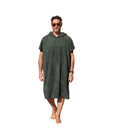 Surf Poncho Changing Towel Robe for Adults Men Women, Hooded Wetsuit Change Poncho for Surfing Swimming Bathing, Water Absorbent, Oversized Army Green