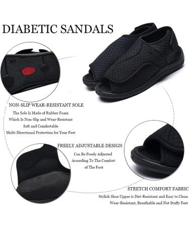 GWQDJ Diabetic Sandals for Women - Open Toe Adjustable Arthritis Edema Slippers - Black - Size 35 (Men 4/Women 4.5) - Buy Online on GoSupps.com