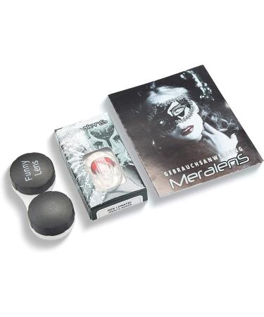 Shop Top Quality Colored Contact Lenses - Red Black Crazy Fun | Meralens Annual Lenses for Halloween Mardi Gras & Fastnacht | -4.00 Diopters | Includes Lens Container - Buy Online on GoSupps.com