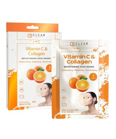 Clear Beauty (Formerly Clair Vitamin C and Collagen Sheet Face Mask - Diminishes Fine Lines & Wrinkles Lifts & Hydrates Skin Brightening Sheet Mask - Cruelty Free Korean Skincare For All Skin Types - Buy Online on GoSupps.com
