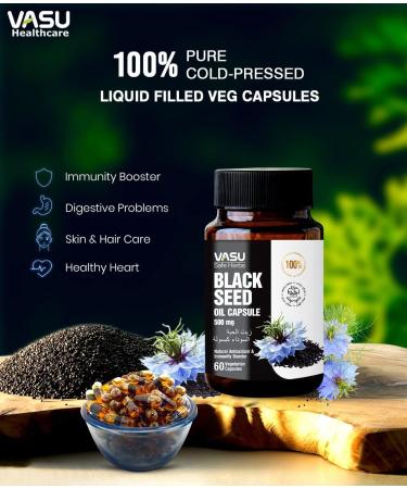 Vasu Safe Herbs Black Seed Oil Capsules 120 Softgels - Black Seed Oil Cold Pressed Nigella Sativa Kalonji 500mg Herbal Wellness with Omega 3 6 9 Non-GMO Gluten-Free Vegan - Buy Online on GoSupps.com